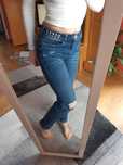 spodnie rurki wysoki stan biodrowki skiny dzety cekiny bershka S jeans