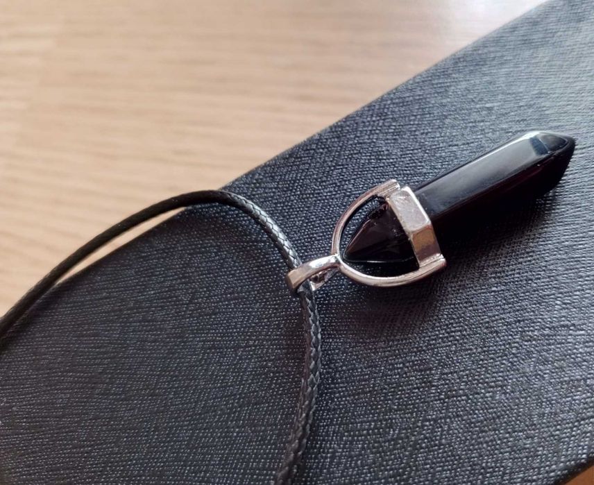 NOWY, Damski, Męski, Naszyjnik, Kamień, Czarny, Srebrny