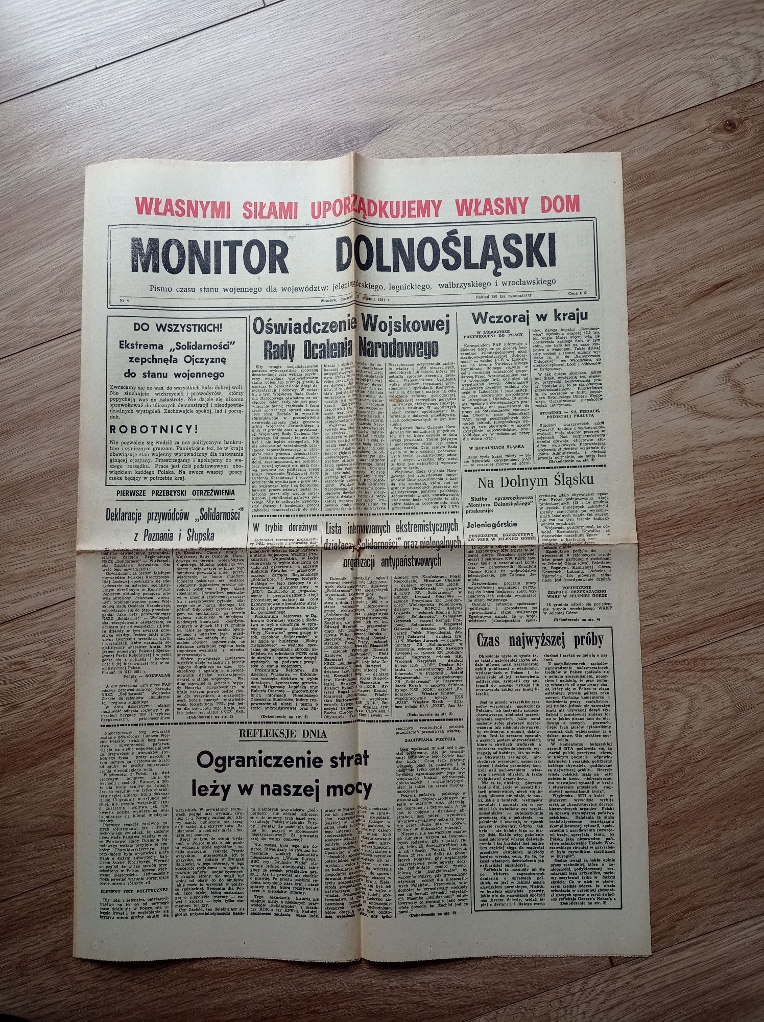 Monitor dolnośląski gazeta stan wojenny 17 grudnia 1981