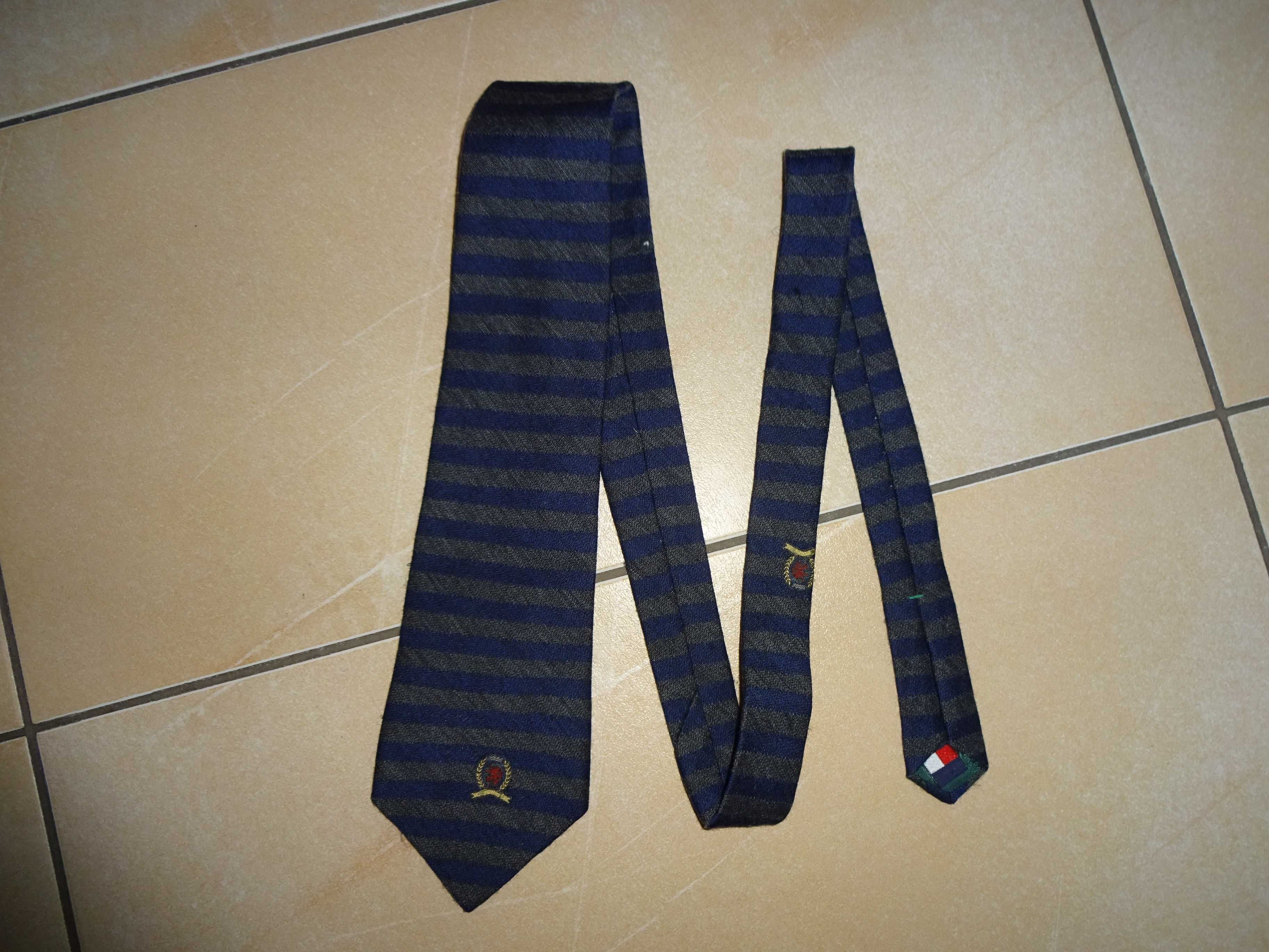 Tommy Hilfiger 65% Wool 35% Silk wełniany granatowy krawat