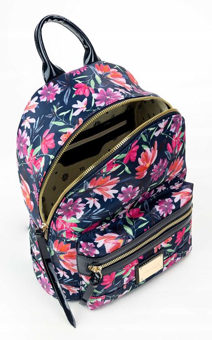 Monnari Plecak Damski W kwiaty kolorowy granatowy letni wiosenny logo