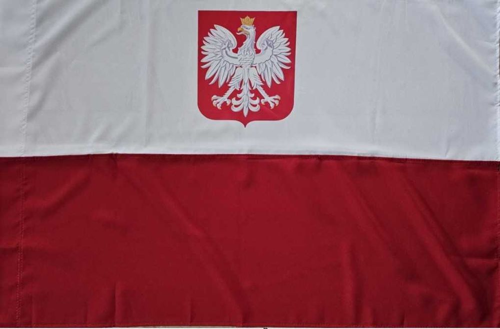 Flaga Polski duża z godlem