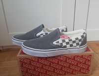 Buty sneakersy Vans slip-on, r. 40.5, szary, bialy, krata.