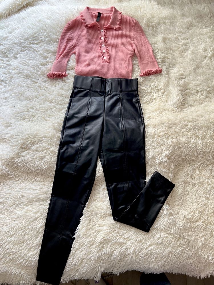 Nowe skórzane czarne legginsy eko skóra marks&spencer 34 XS