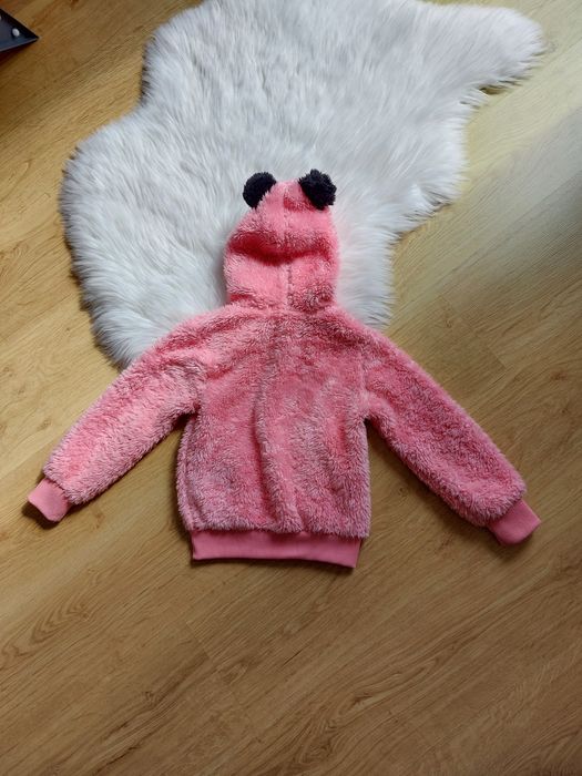 Bluza dziewczęca różowa pluszowa z kapturem na zamek przejściowa