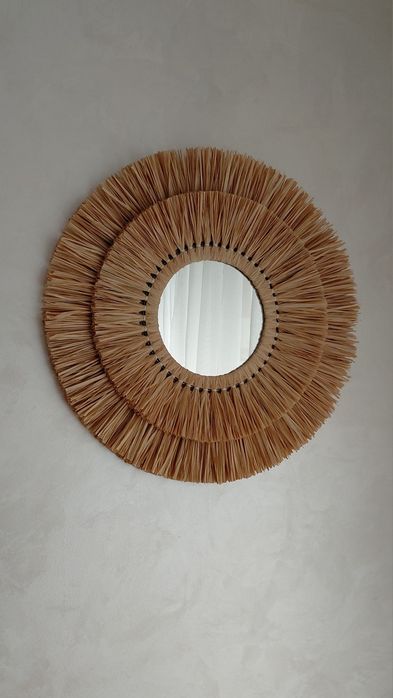 Дзеркало з бахромою. Ручна робота. Солом’яний декор. Бохо стиль.