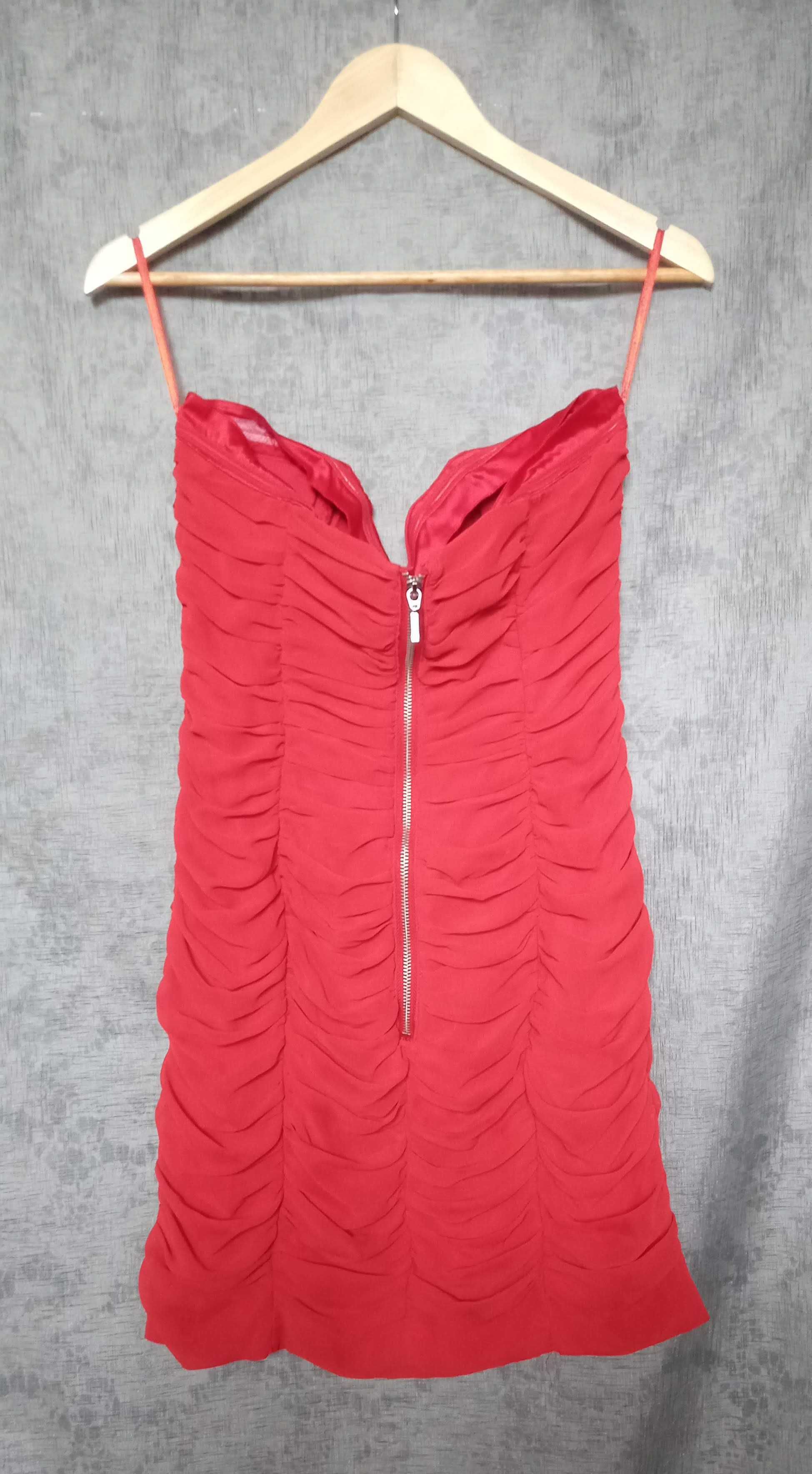 Gorsetowa czerwona marszczona sukienka mini H&M 42