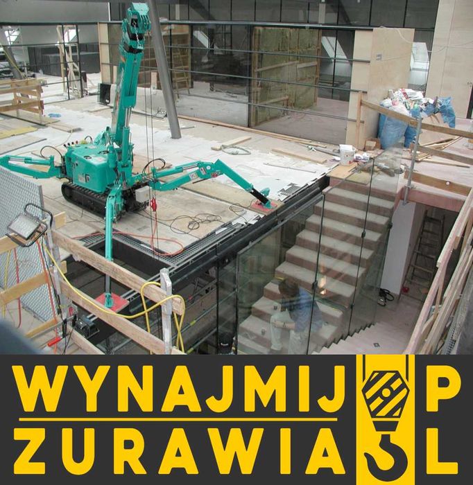 Mini żuraw wynajem, montaż szkła, elewacji, konstrukcji MINIŻURAW