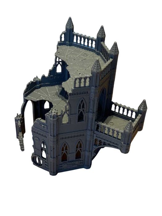 Ruiny gotyckiej wieży z balkonem, modularna, grimdark, sci-fi, druk 3D