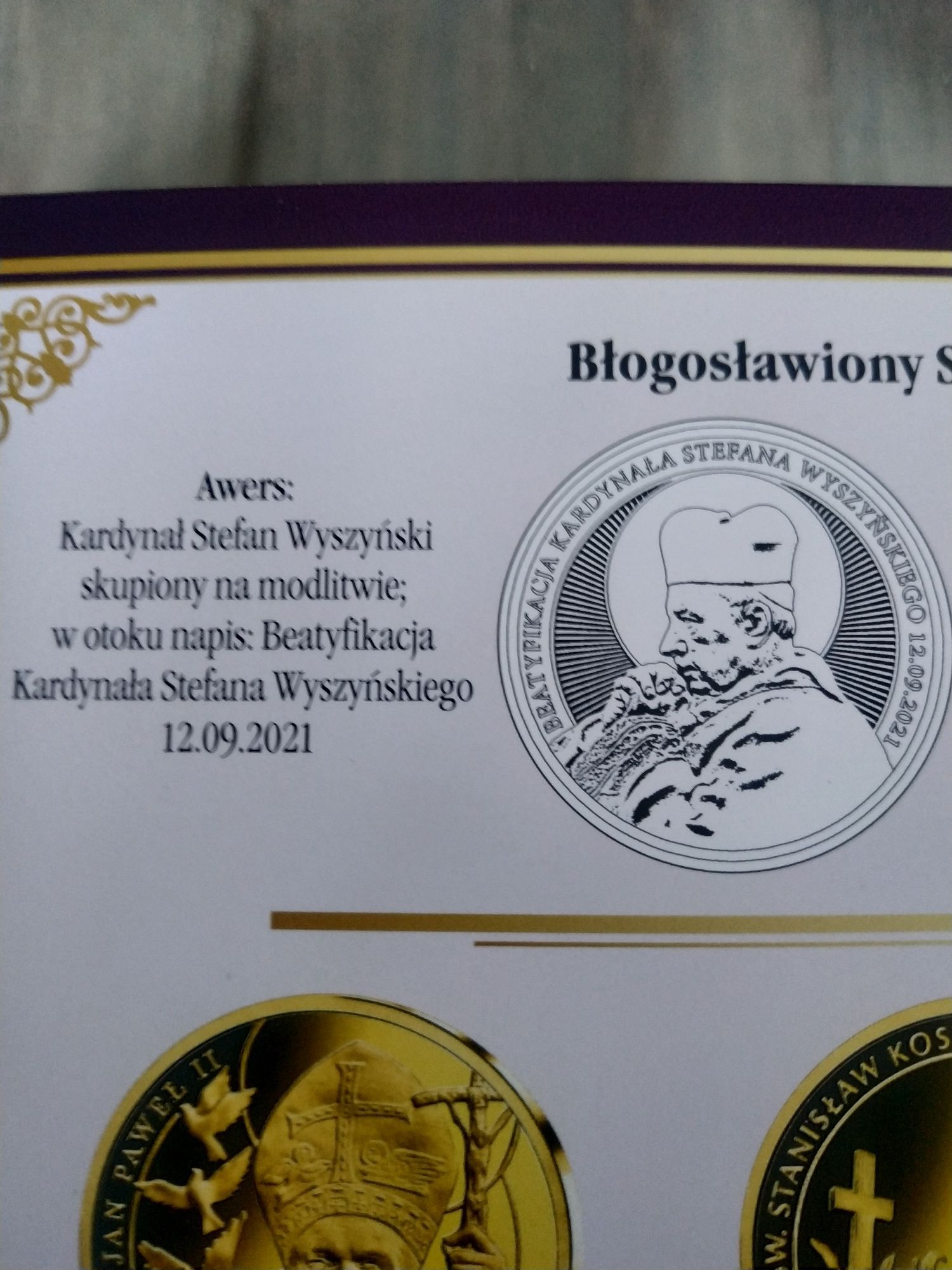 Medal numizmat Stefan Wyszyński lustrzanka