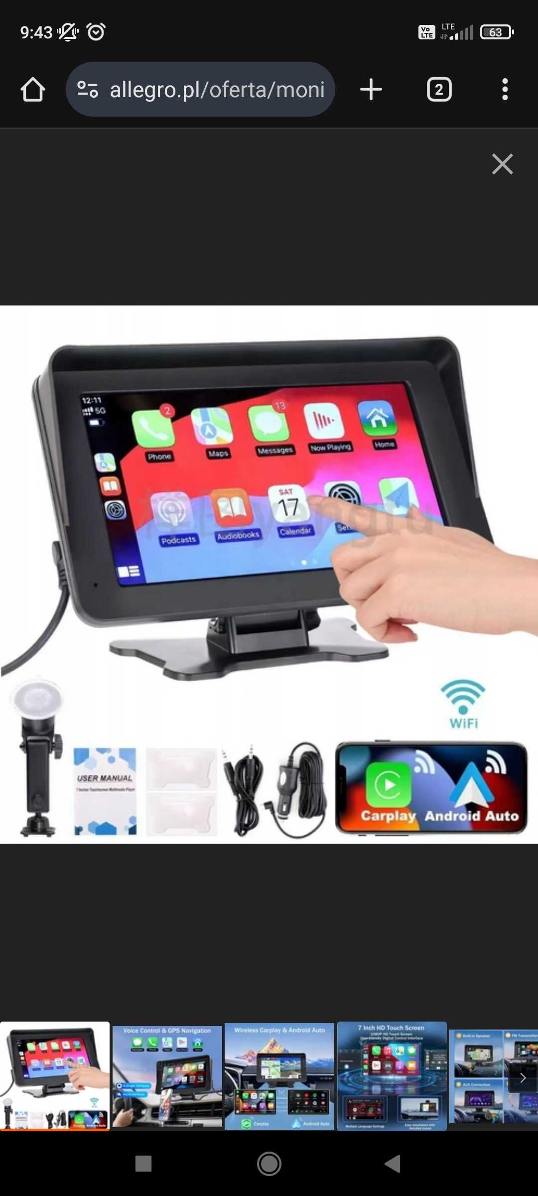 Stacja do samochodu AUX APPLE CARPLAY ANDROID AUTO Transmiter FM 7"