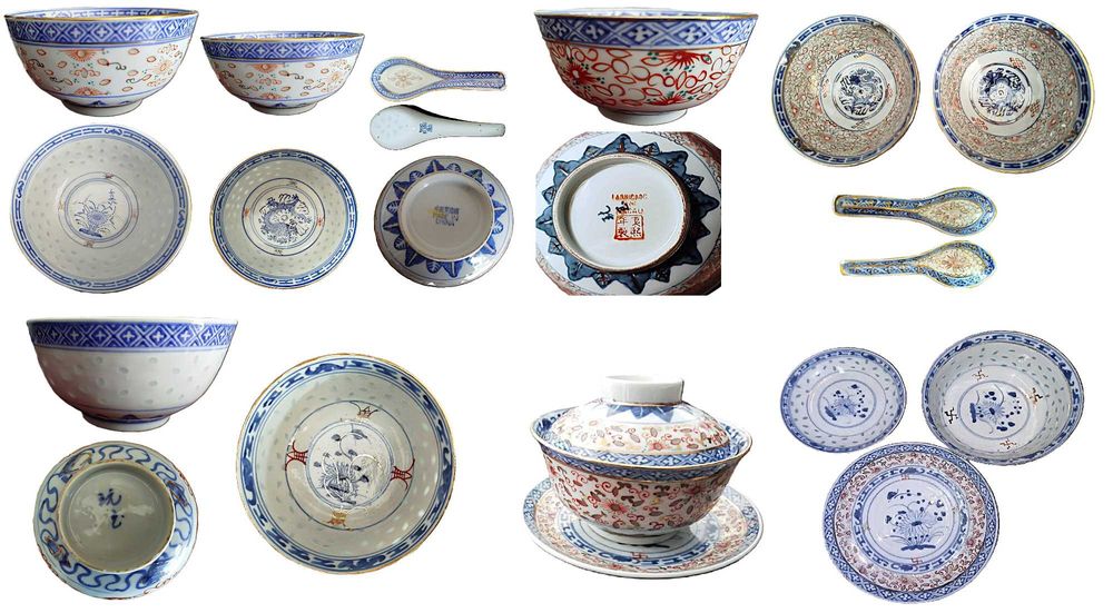 Loiça-9 Tigelas de Arroz Antigas em Porcelana Chinesa