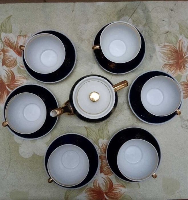 Чайний сервіз на 6 персон. Кобальт із позолотою (740 проба).