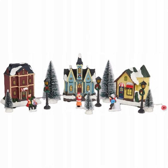 Zestaw figurek i domków bożonarodzeniowych LED