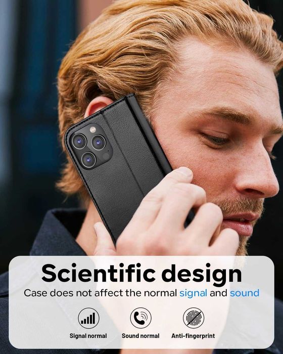 OCAS etui skórzane do iPhone 14 Pro MAX z klapką Portfel RFID czarne