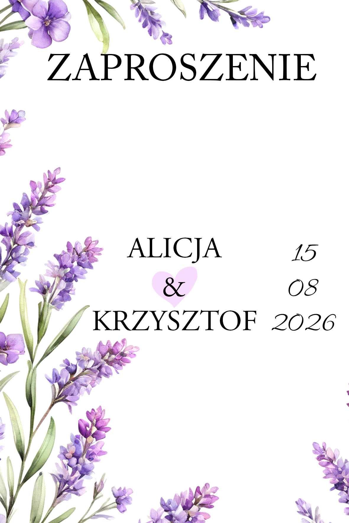 Zaproszenie ślubne z motywem lawendy personalizacja koperta