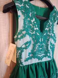 Sukienka koronkowa butelkowa zieleń 34 xs