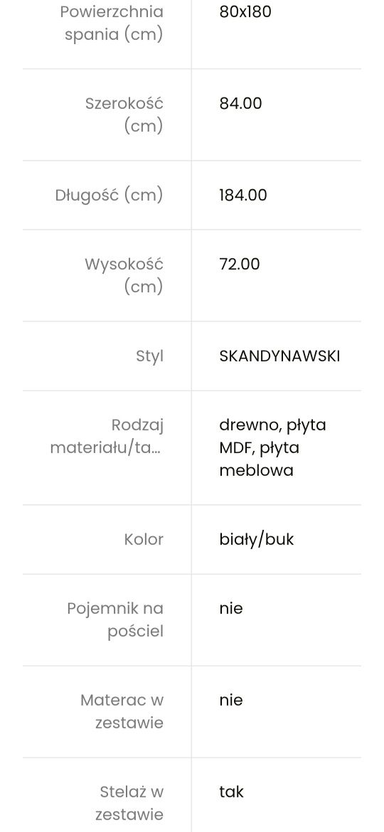Łóżko Klupś 180×80 z materacem  BDB