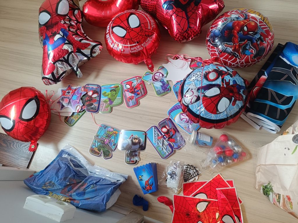 Spiderman balony dekoracje urodziny 5 dekoracje na tort napis mega