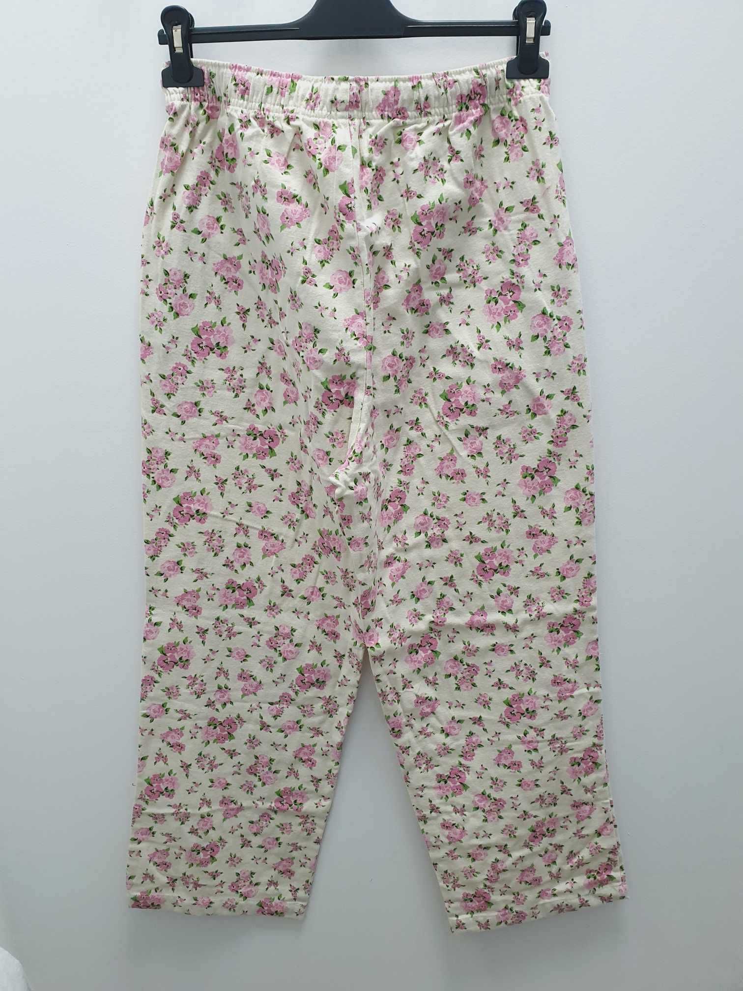 Damska piżama komplet na długo szara w kwiaty roz. M