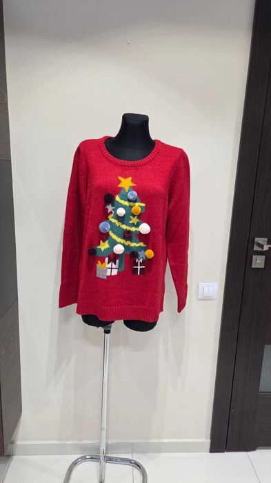 Sweter świąteczny r. 40 / 42  choinka pompony