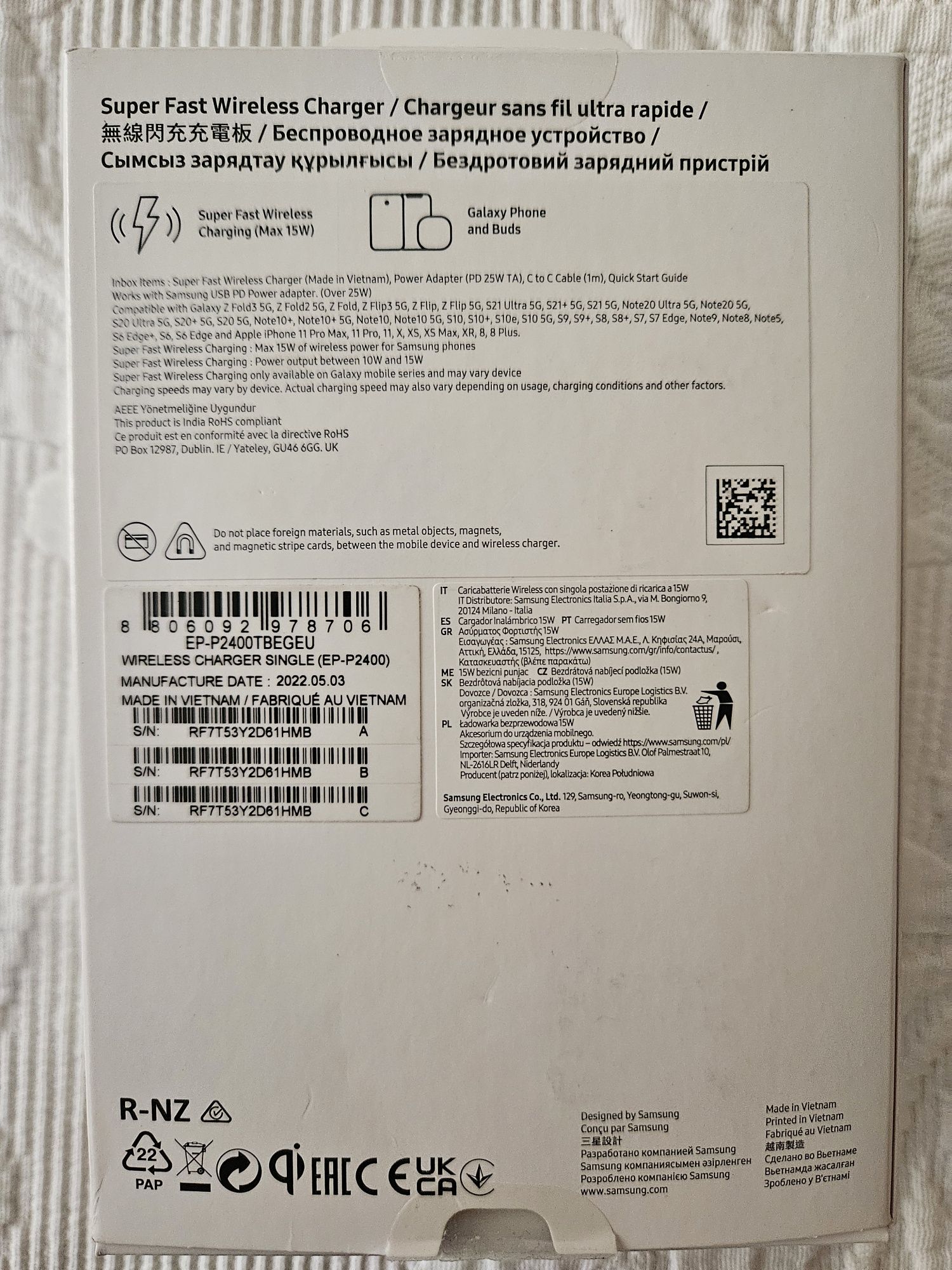 Carregador Samsung Super Fast Wireless Charger 15W