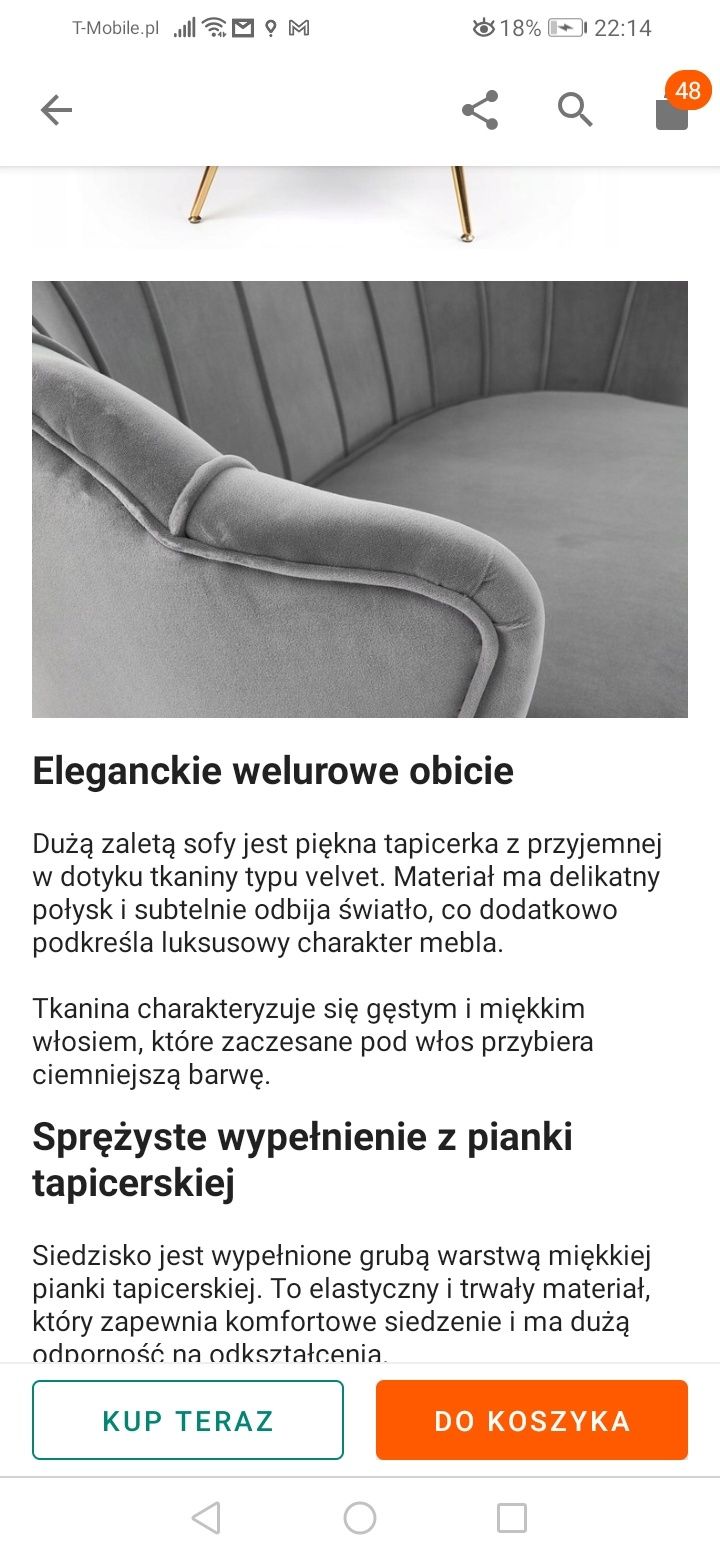 Sofa dwuosobowa muszelka glamour XL