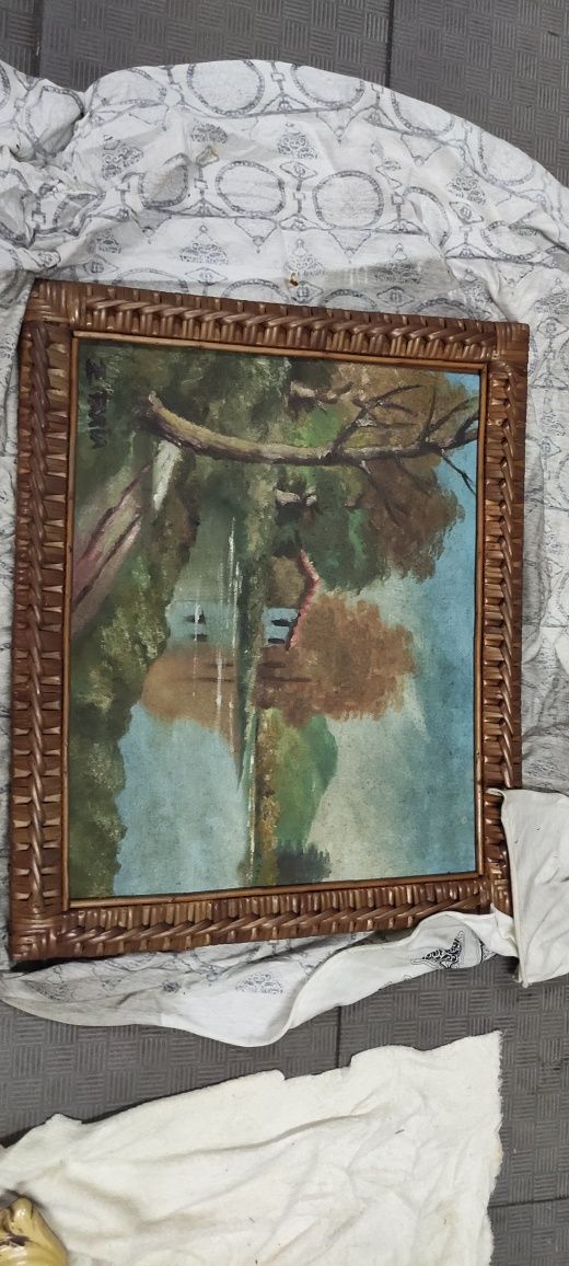 Quadro rio moldura em vime