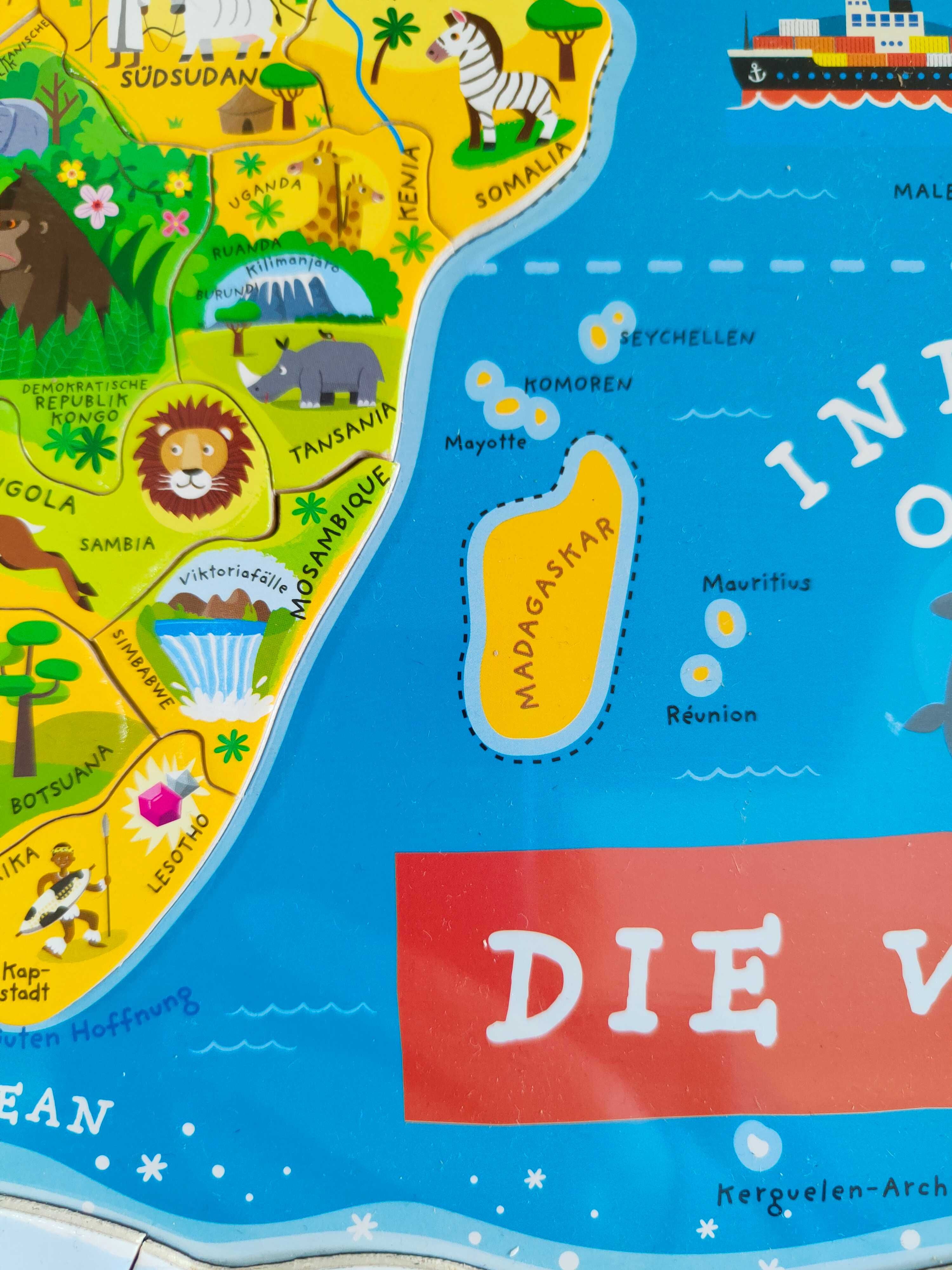 JANOD Puzzle magnetyczne Mapa świata język niemiecki A