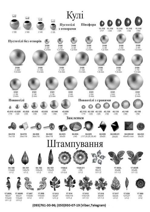 Ковані елементи, ковані завитки, бяляси.