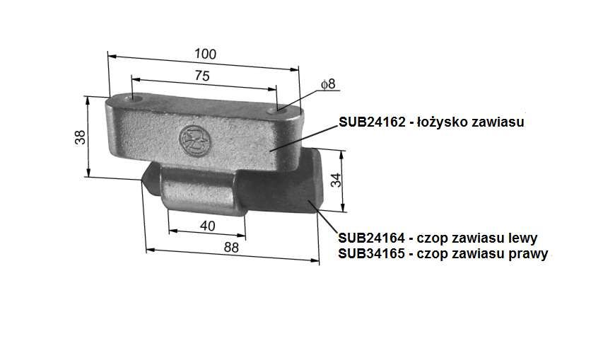 Zawias burty aluminiowej L100 - dolna cześć spawalna