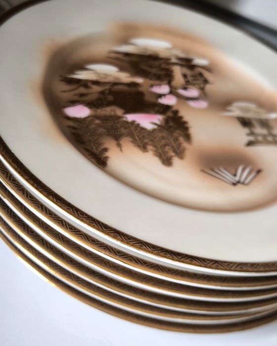 Talerze deserowe 6 sztuk Kutani piękna stara porcelana Japońska
