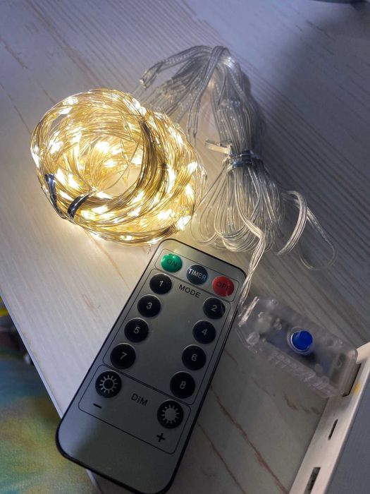 3*3 метра Гирлянда штора роса на пульте, Теплый белый