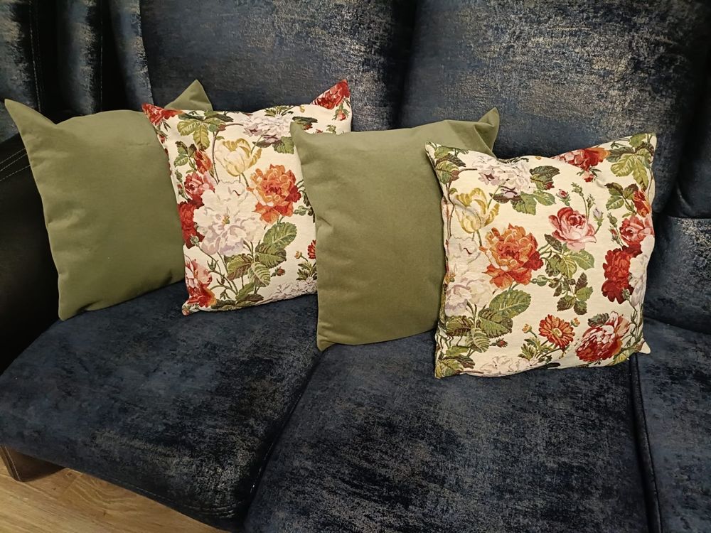 Poszewki dekoracyjne na poduszki (jaśki) kwiatowe oliwkowe