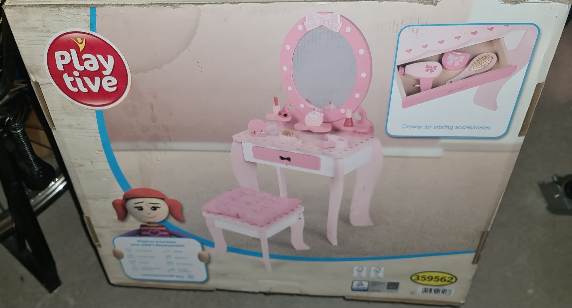 NOWA Playtive Drewniana toaletka z dużym lustrem i taboretem Lidl