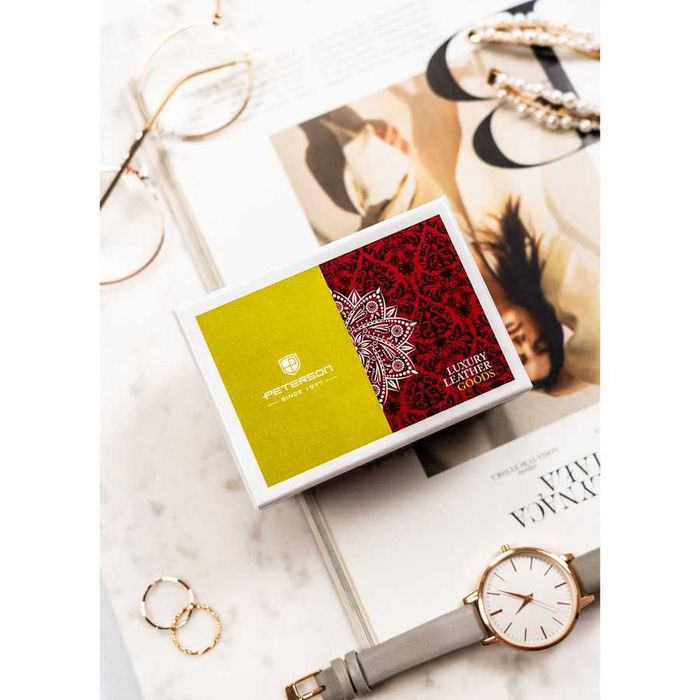 PETERSON portfel damski skórzany elegancki z biglem P224 czerwony