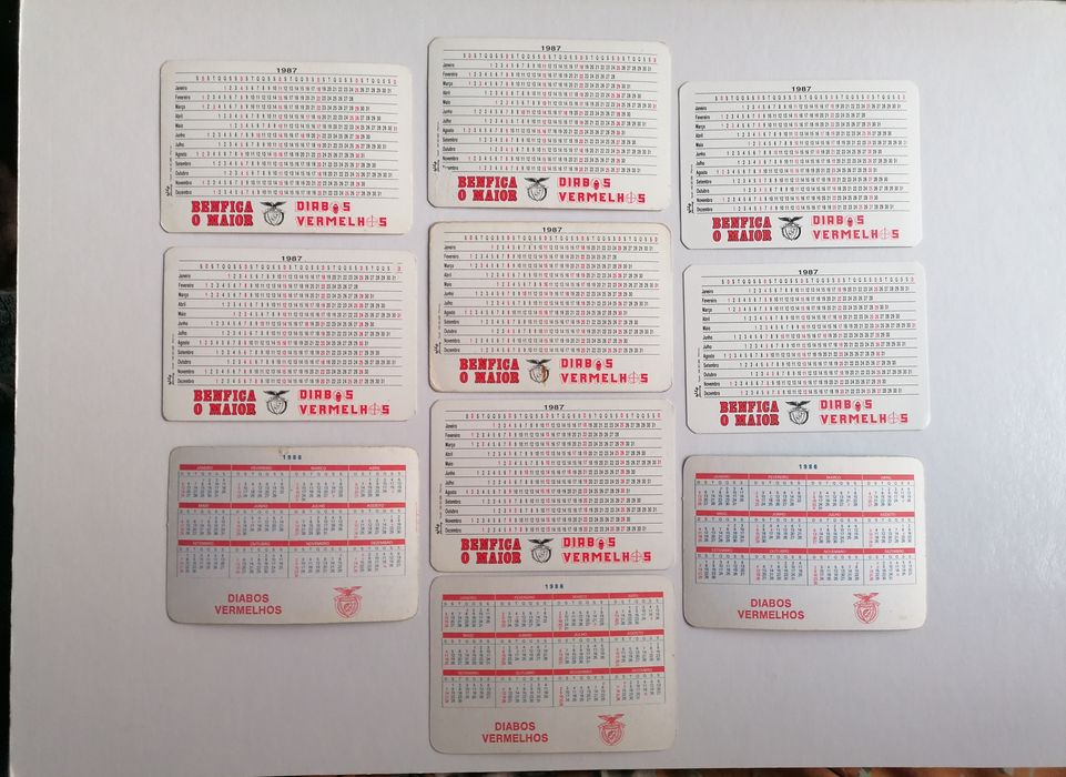 Conjunto de 10 calendários de 1986 e 1987 do Benfica