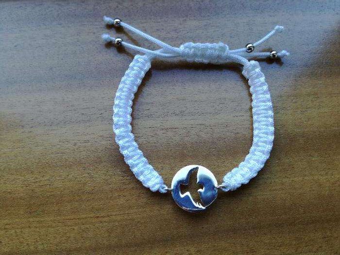 pulseira branca com pomba da paz - artigo em prata