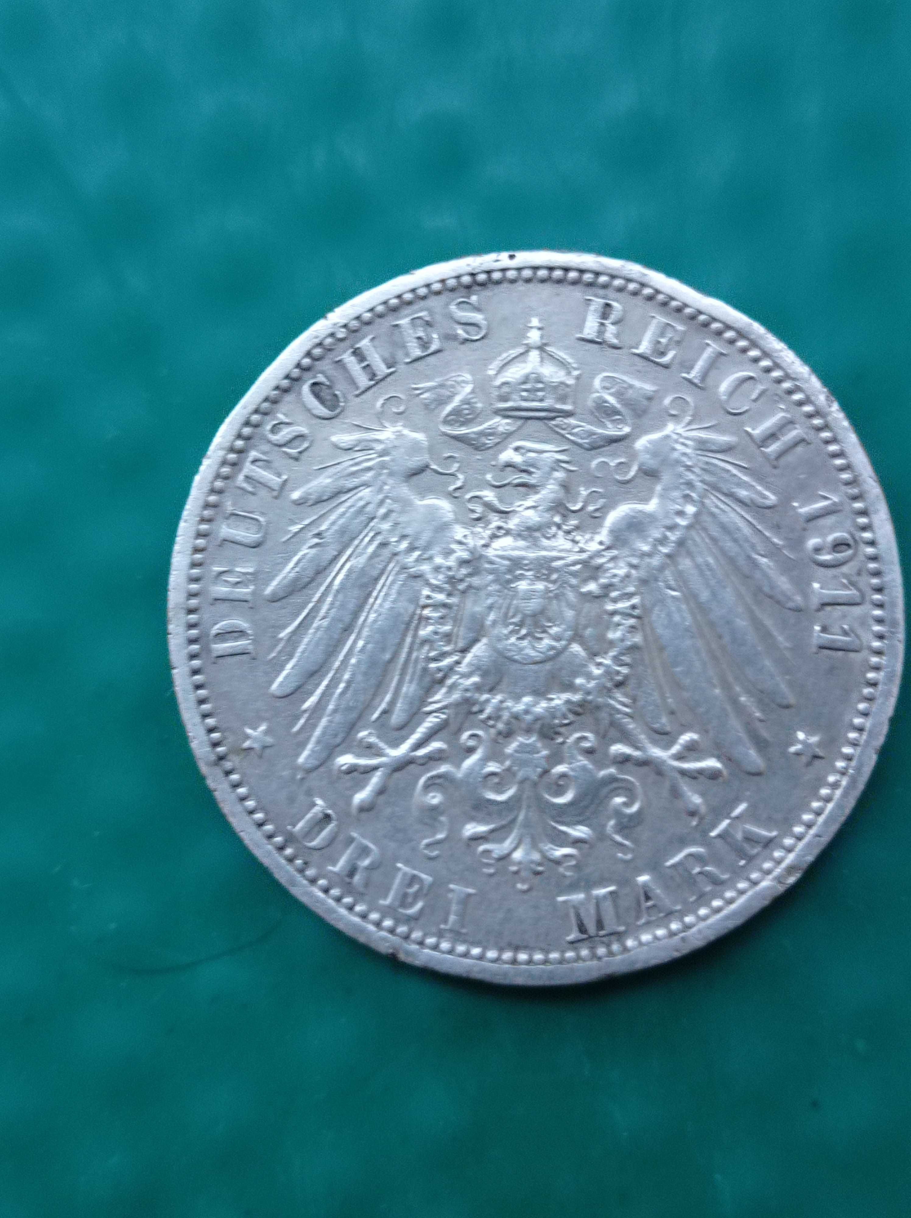 Монета 3 марки 1911 Вильгельм ІІ, Пруссия