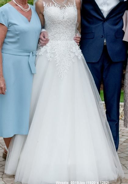 Suknia ślubna w kształcie litery A 34/36 kolor ivory + cappucino