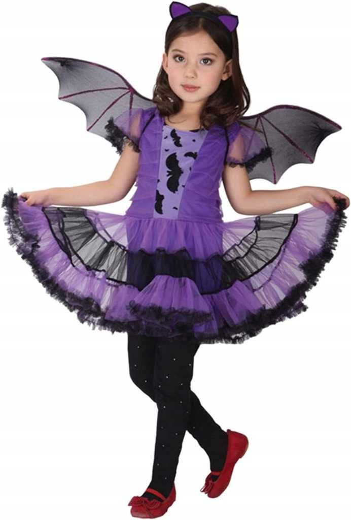 Kostium fioletowego nietoperza dla dziewczynki 3-4 lata Halloween