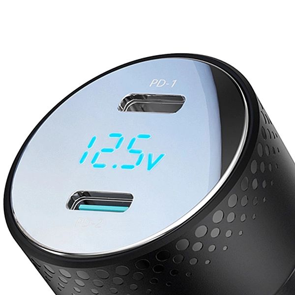 Ładowarka samochodowa 2x USB C 70W z wyświetlaczem LED Joyroom JR-CCD0