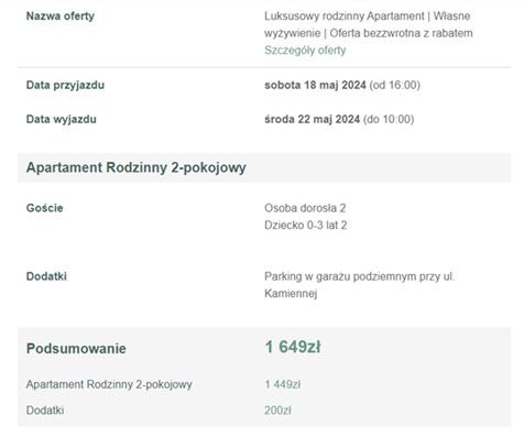 Sprzedaz noclegu w Apartamenty Bukowy Park Polanica-Zdrój