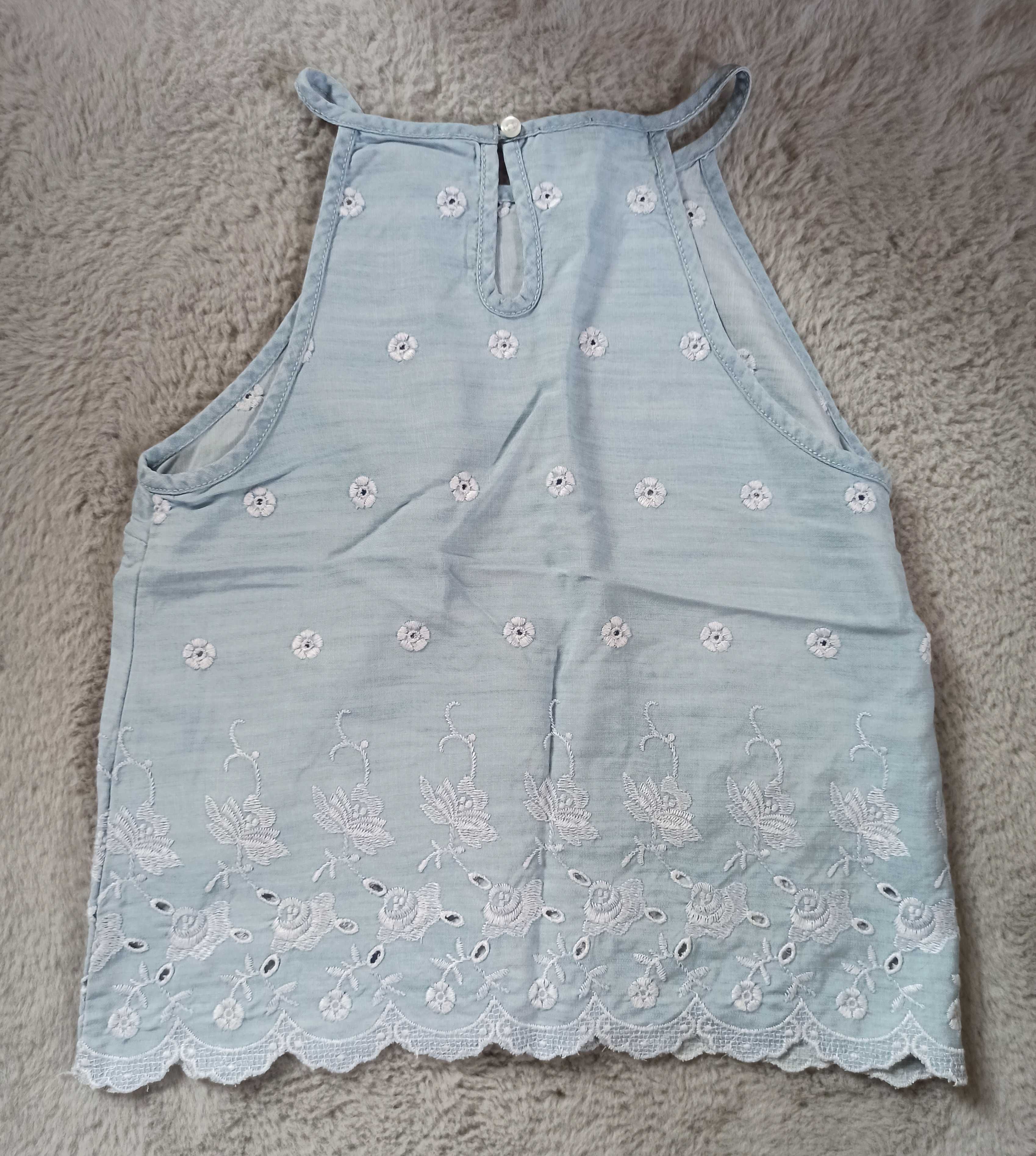Błękitny top halter z haftem • Superdry • rozmiar XS
