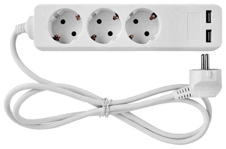 Przedłużacz 3 gniazda 1,5m 2xUSB 2,4A Uziemienie