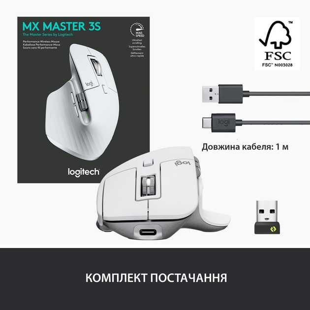Беспроводная мышь Logitech MX Master 3S White | 8000 dpi | 7 кнопок
