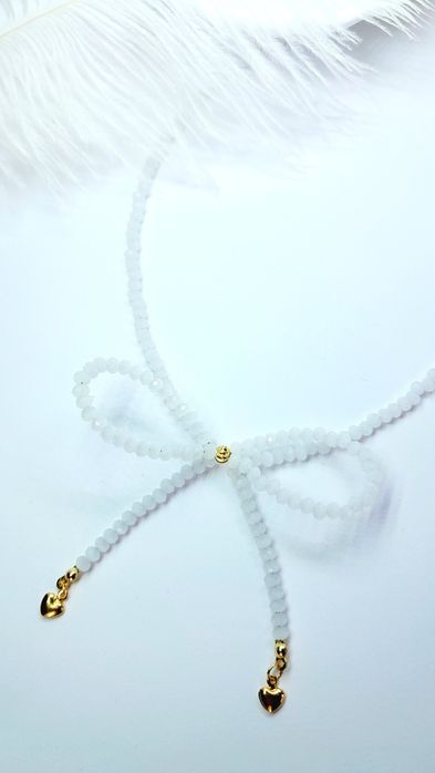 Choker z kokardką i serduszkami pozłacanymi 18k – rękodzieło
