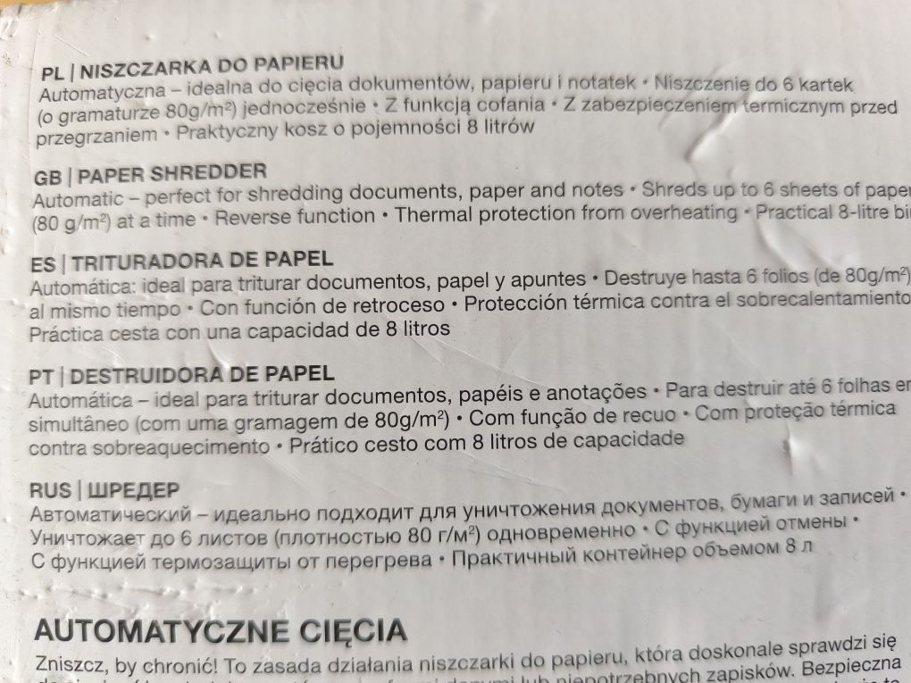 Niszczarka Hykker z funkcją cofania