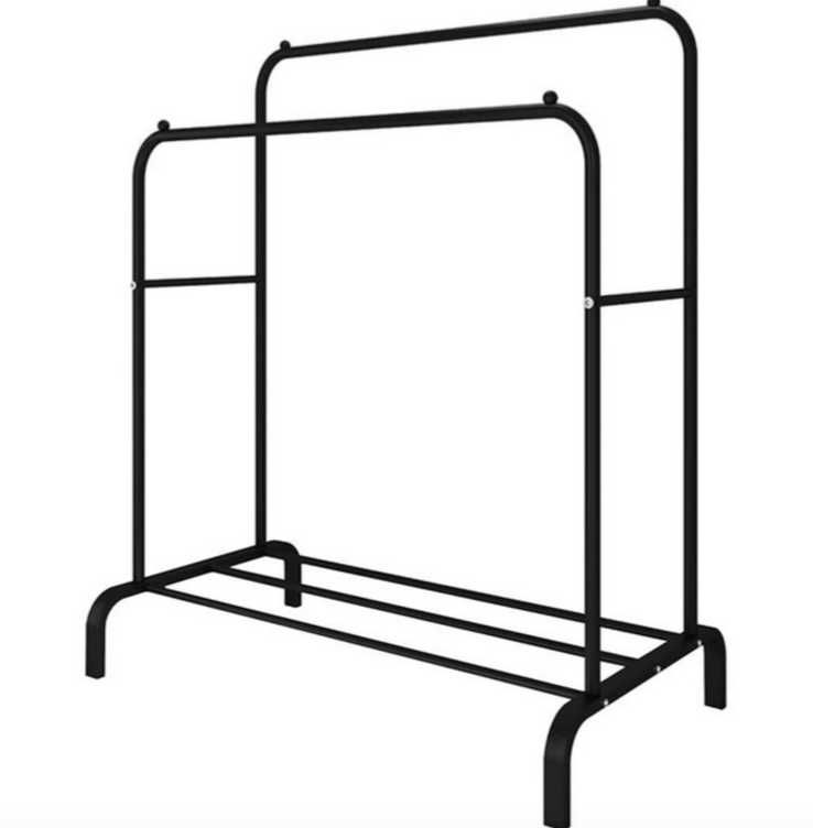 Подвійна вішалка стійка для одягу та взуття loft rack з полицею black