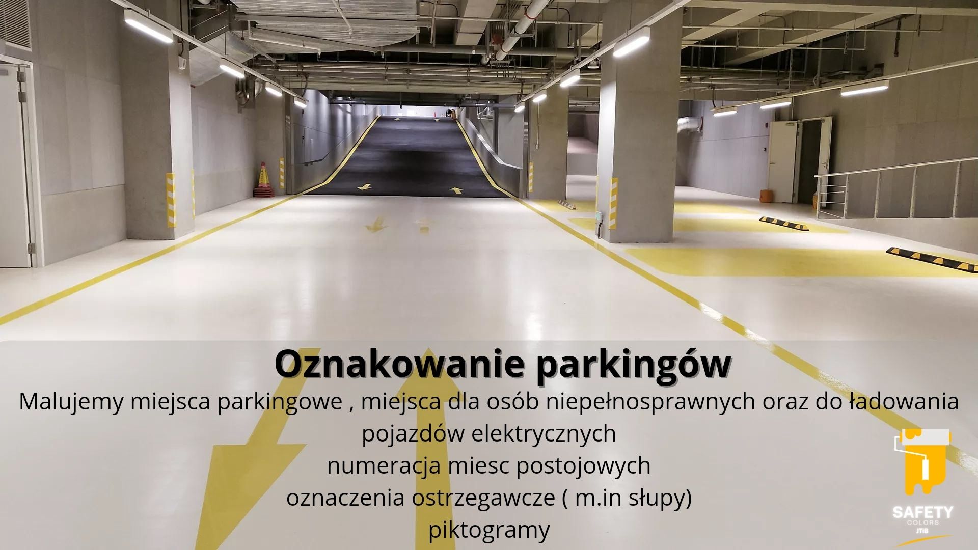 Oznakowanie poziome BHP malowanie parkingów hal garaży podziemnych